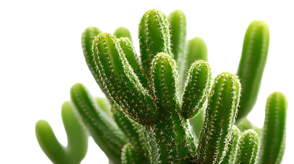 Green cactus with fine texture stands isolated on transparent background for digital arts, templates, and presentations.