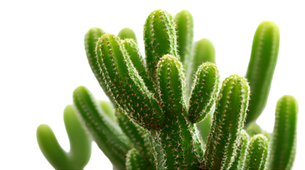 Green cactus with fine texture stands isolated on transparent background for digital arts, templates, and presentations.