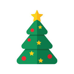 Festive christmas tree decoration with star and ornaments flat design holiday icon isolated on white background