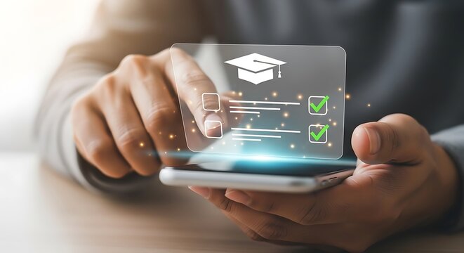 A person using a smartphone to complete an online course application, highlighting the convenience and accessibility of digital education