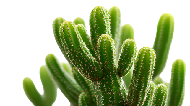 Green cactus with fine texture stands isolated on transparent background for digital arts, templates, and presentations.