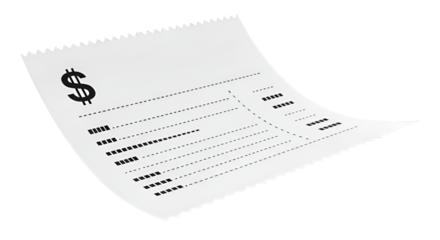 White Receipt with Dollar Sign and Dashed Lines bill