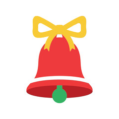 Festive red christmas bell with yellow ribbon bow decorative element isolated on white background