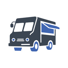 Large vehicle equipped to cook and sell food