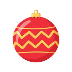 Festive red christmas ornament with yellow zigzag pattern holiday decoration isolated on white background