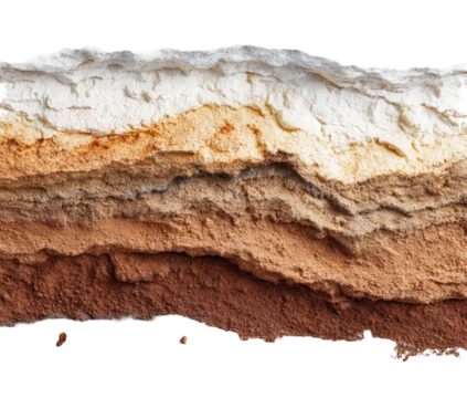 Layered geological strata, showing diverse colors and textures
