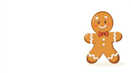 Cheerful Gingerbread Man Character with Bow Tie on White Background