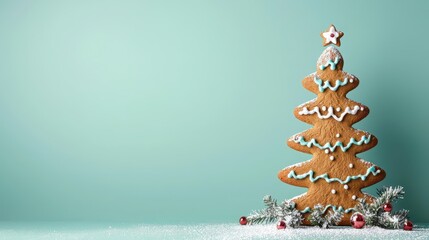 Festive Gingerbread Christmas Tree Decoration on Soft Background