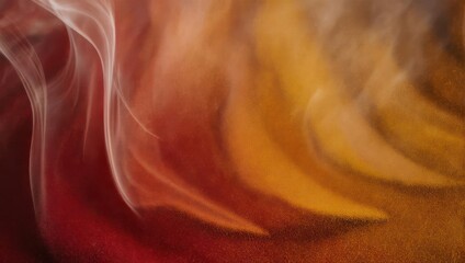 Abstract swirls of red, orange, and white create a dynamic and fluid background.