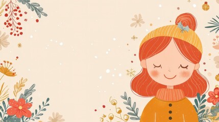 Charming Female Character with Floral Elements and Soft Colors