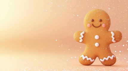 Cheerful Gingerbread Cookie on Bright Background with Sparkles