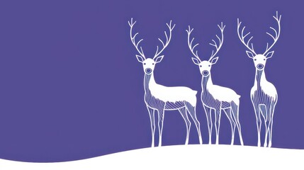 Three Elegant White Deer Silhouettes on Purple Background