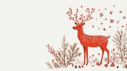 Elegant Red Deer with Floral Antlers in Minimalist Nature Setting