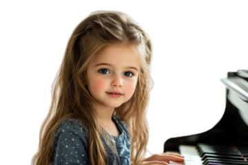 Girl playing piano on transparent background
