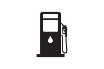 Black and white gas pump silhouette icon for maps Fuel station dispenser symbol with oil drop