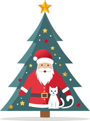 Modern Flat Vector Christmas Tree and Santa Illustration