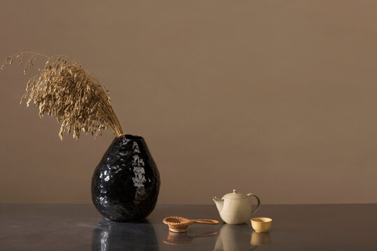still life tea with a vase