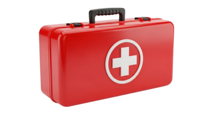 Red first aid kit with white cross on black background Keywords: first aid kit, medical, health