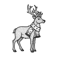 Obraz premium Reindeer wearing patterned Christmas scarf in festive design 