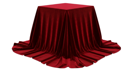 Red Velvet Cloth Covering a Square Object on Black Background