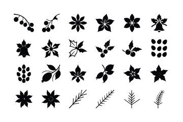 Collection of hand drawn botanical elements and floral silhouettes