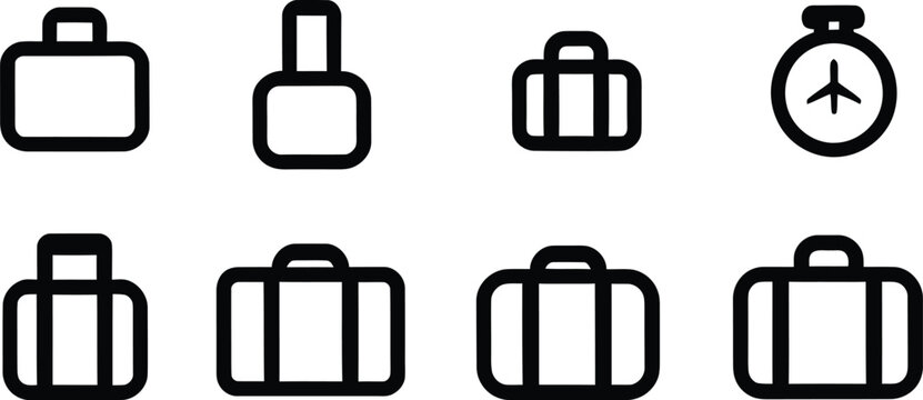  Suitcase Icon Set Silhouette Vector Collection on a white background.
