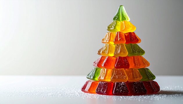 グミで作られたカラフルなクリスマスツリー構図 | Colorful Christmas Tree Made of Gummy Bears in Festive Candy Art Composition

