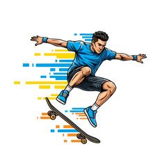 Obraz premium Skateboarder Performing a Trick MidAir with Dynamic Motion Lines.