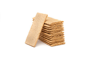 Airy crackers stacked on top of each other, horizontal  image with a white background.