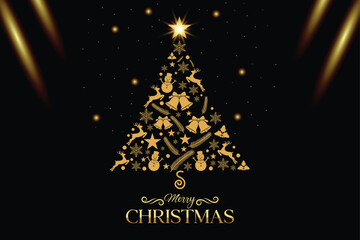 Elegant Golden Christmas Tree Holiday Greeting Vector Design