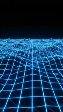 Abstract futuristic low-poly triangular wireframe grid moving and pulsing rhythmically against a dark void seamless loop system, minimalistic design, cybersecurity