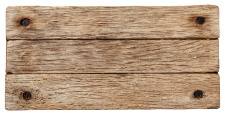 Aged wooden plank sign.  Flat, horizontal.  Light brown, weathered.  Two visible nail holes