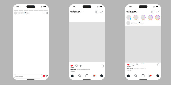 Instagram App UI Mockup: Feed, Stories, and DM Screens