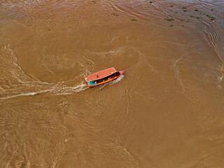 River Boats Aerial View  Waterway Transport  Thai River from Above flood