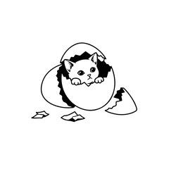 Cute Kitten Hatching From a Cracked Eggshell.