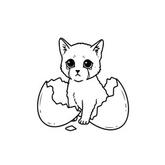 Sad kitten hatching from an egg.