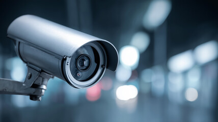 A security camera mounted in a hallway representing surveillance, safety enforcement, and real-time monitoring in controlled access spaces.
