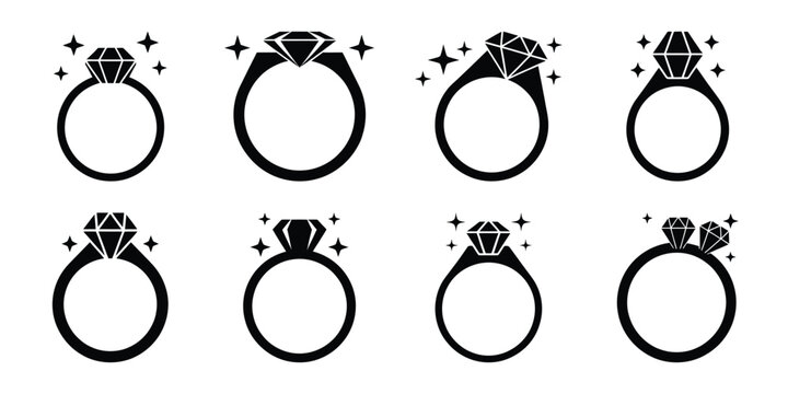 sparkling ring Valentine's Day icon set silhouette style and isolated on white background Vector illustration