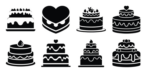 valentine cake Valentine's Day icon set silhouette style and isolated on white background Vector illustration