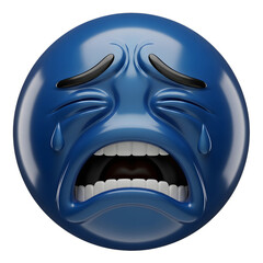 Blue emoji crying with open mouth isolated on transparent background
