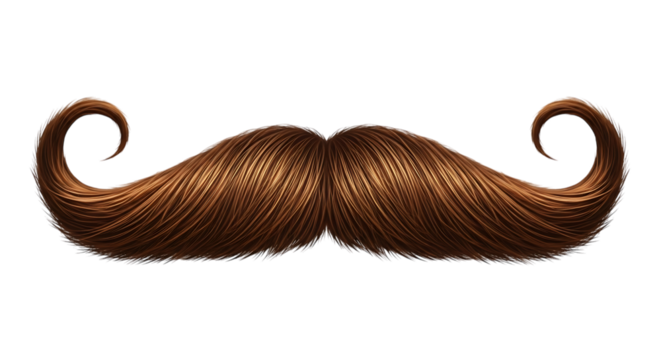 Realistic brown curly handlebar mustache isolated design element