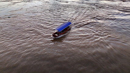 River Boats Aerial View  Waterway Transport  Thai River from Above flood