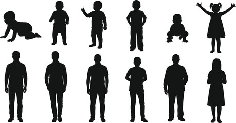 Fototapeta premium Silhouettes of people at different ages and stages
