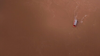 River Boats Aerial View  Waterway Transport  Thai River from Above flood