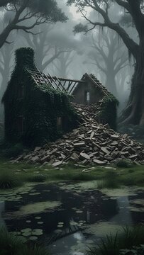 Abandoned house lake 