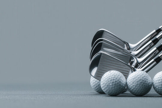 Golf clubs and balls arranged on a smooth surface for a practice session in a quiet indoor setting