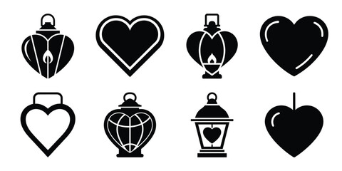heart lantern Valentine's Day icon set silhouette style and isolated on white background Vector illustration © ganesh106