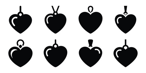 heart pendant Valentine's Day icon set silhouette style and isolated on white background Vector illustration