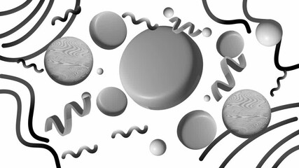 Clean white abstract spheres floating with minimal decorative lines around center composition - Powered by Adobe