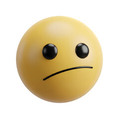 Fototapeta premium Sad yellow emoji face with frown isolated on transparent background